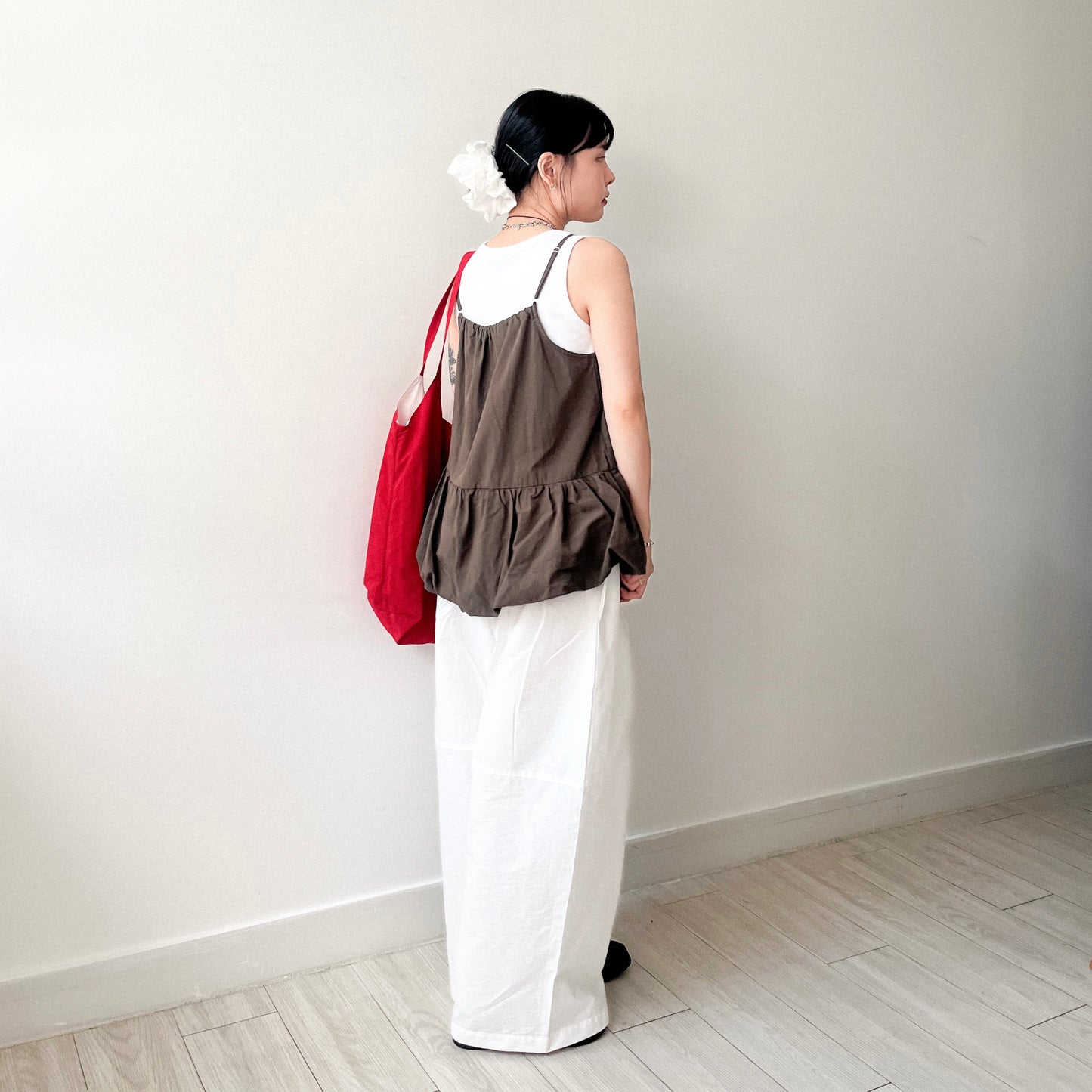 PT91- Wide Balloon Pants | White | Charcoal