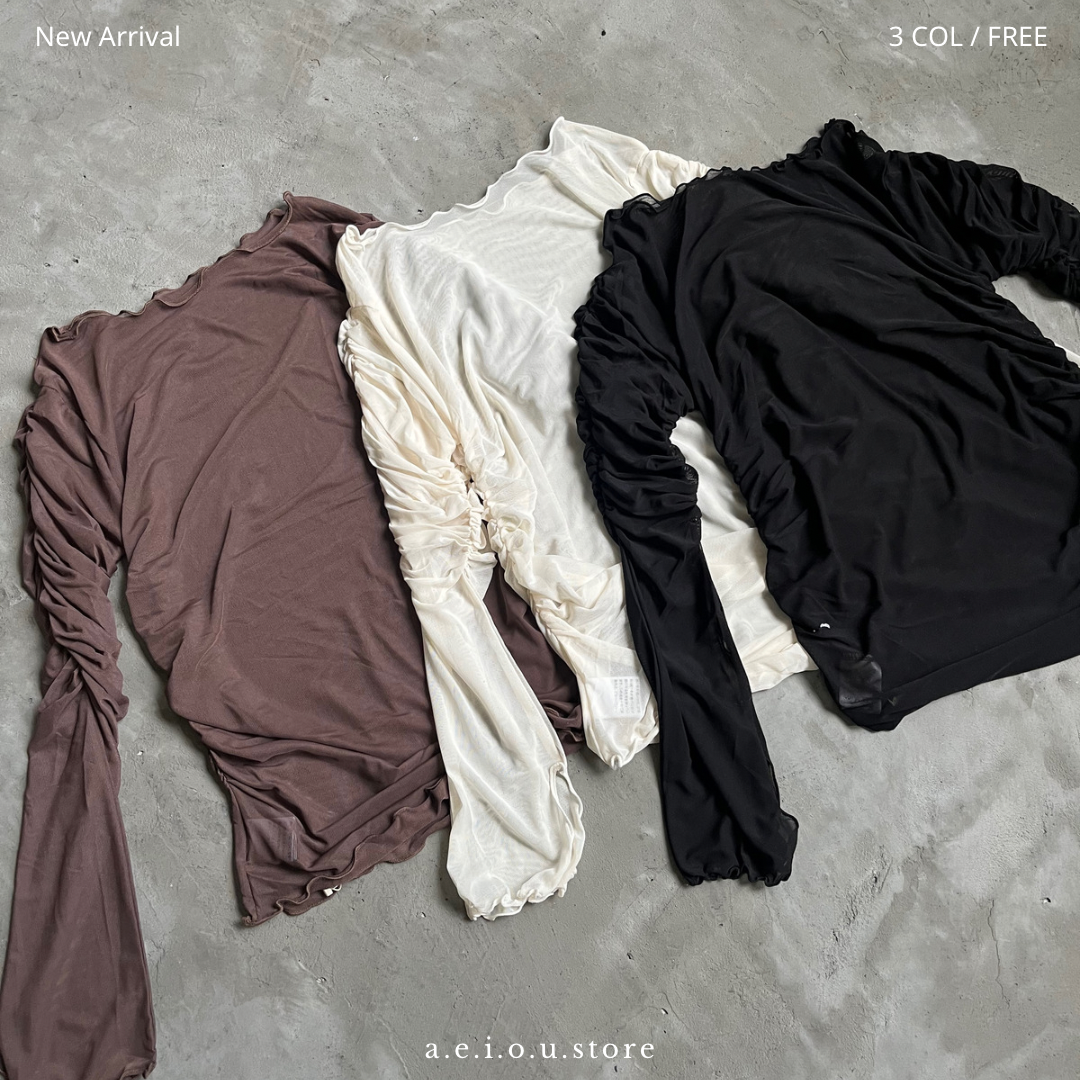 TP225- See-through Sleeve Top | Ivory | Brown | Black