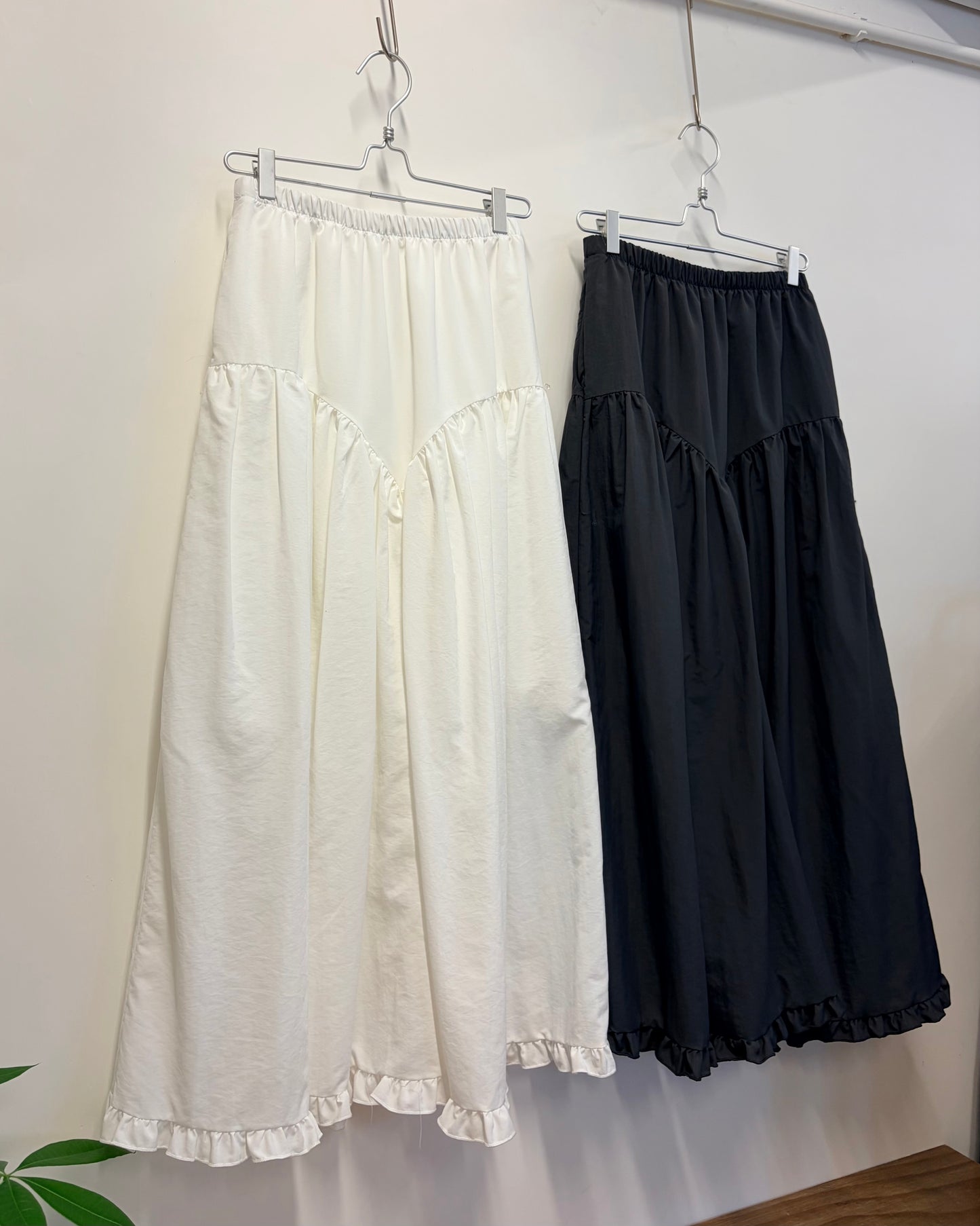 SK141- Ruffle Long Skirt | White | Charcoal