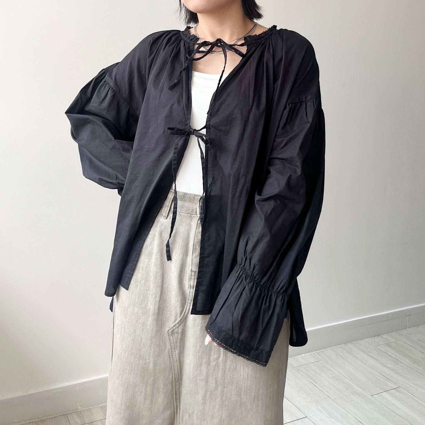TP461- Ribbon Blouse | White | Green | Navy | Black