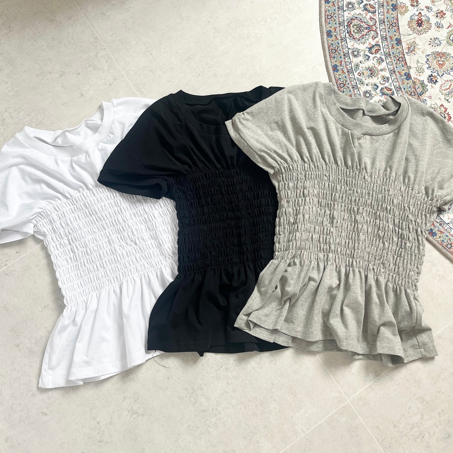 TP481- 橡筋打褶Tee | White | Grey | Black