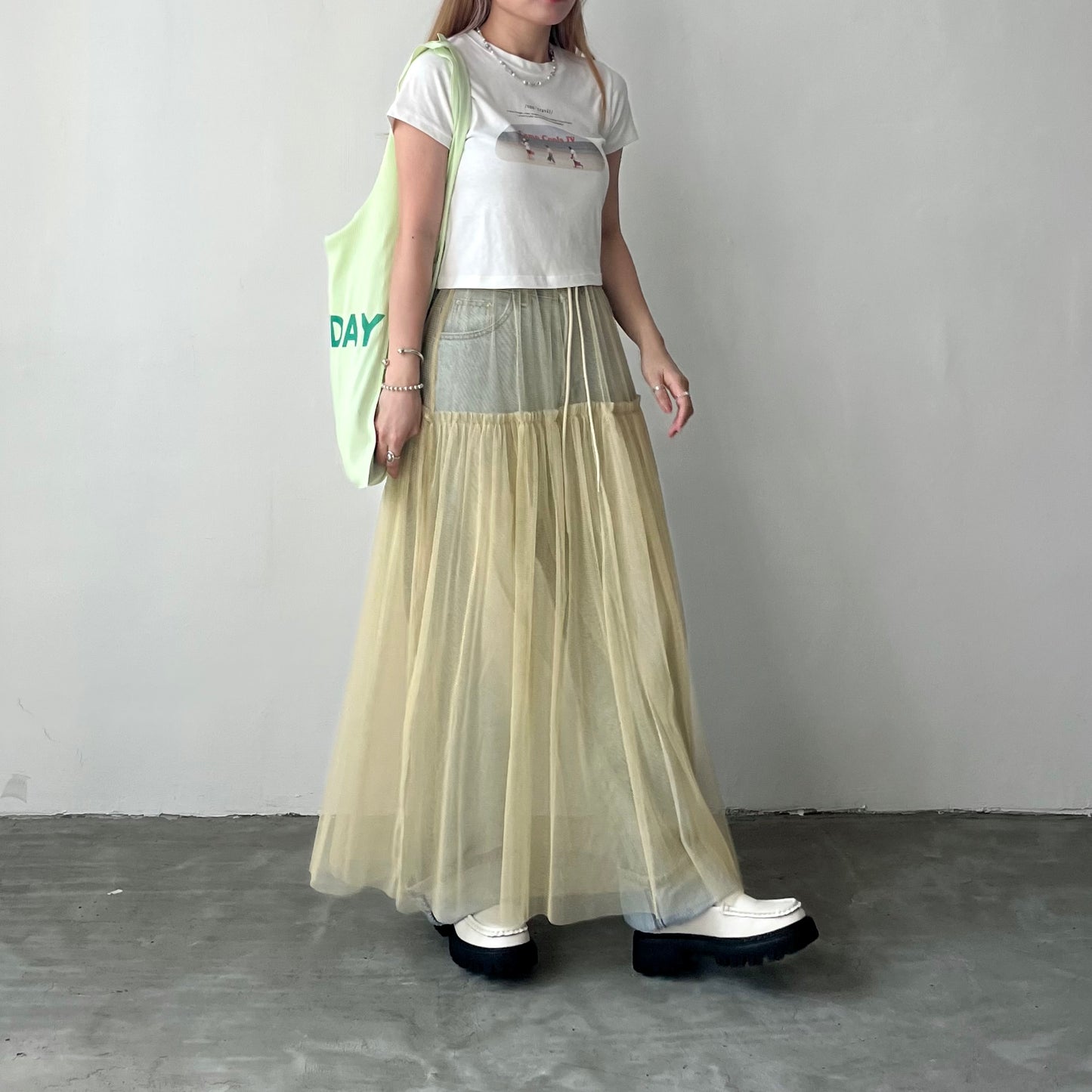 SK34- See through layer Skirt | Ecru | Black