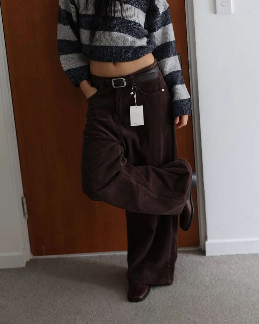 PT101- 燈芯絨直腳褲|Brown | Black ( S / M )