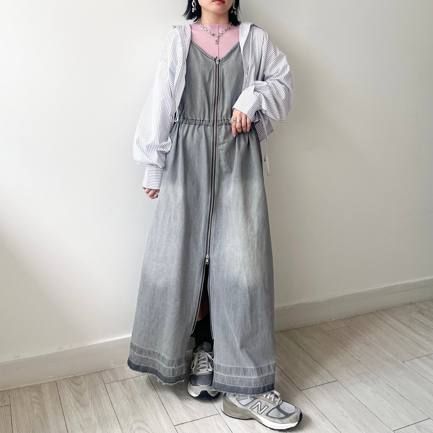 OP64- Zipper Denim Dress | Blue| Grey