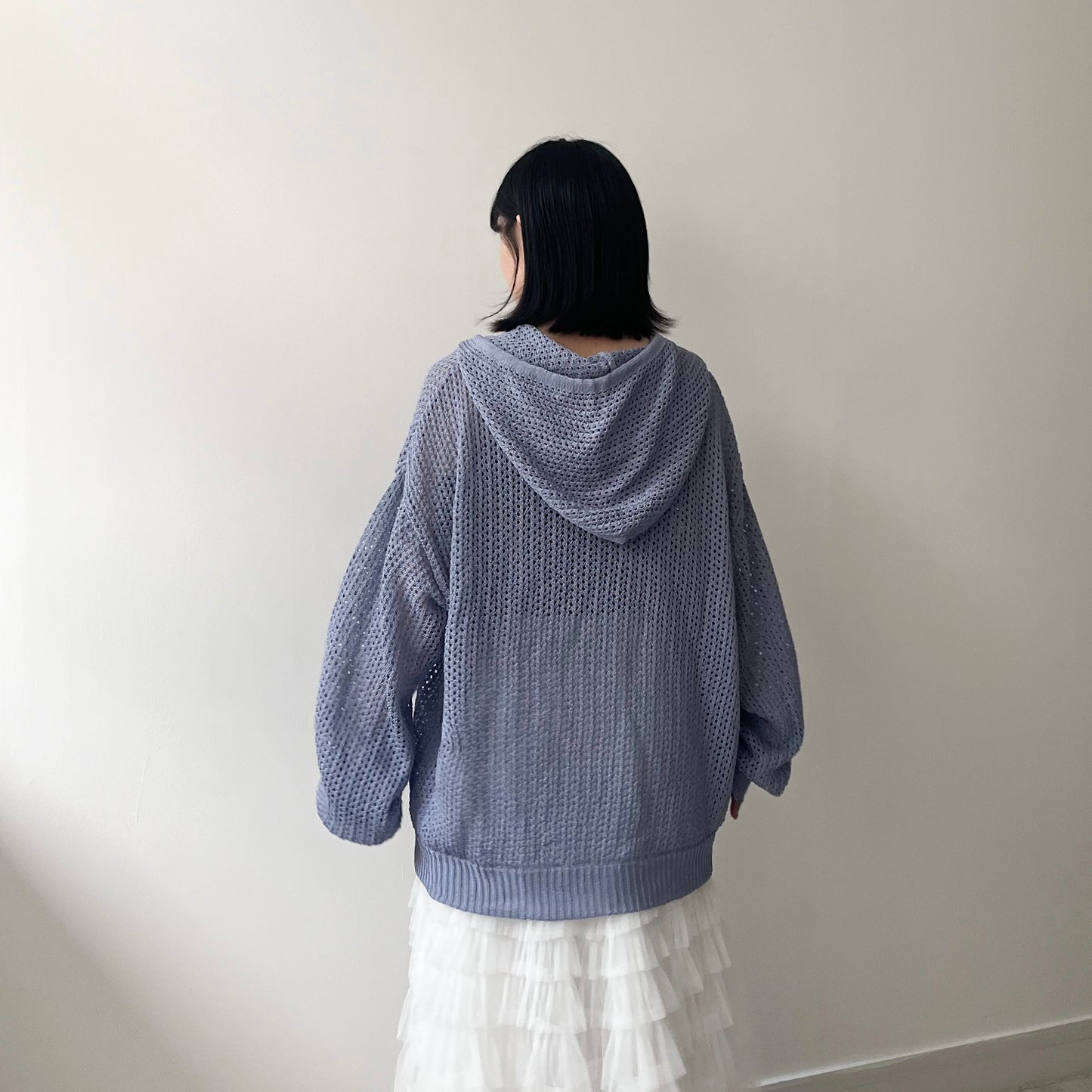 JK40- UNISEX Fafa Mesh Cardigan | Ivory | Sky Blue | Charcoal | Black