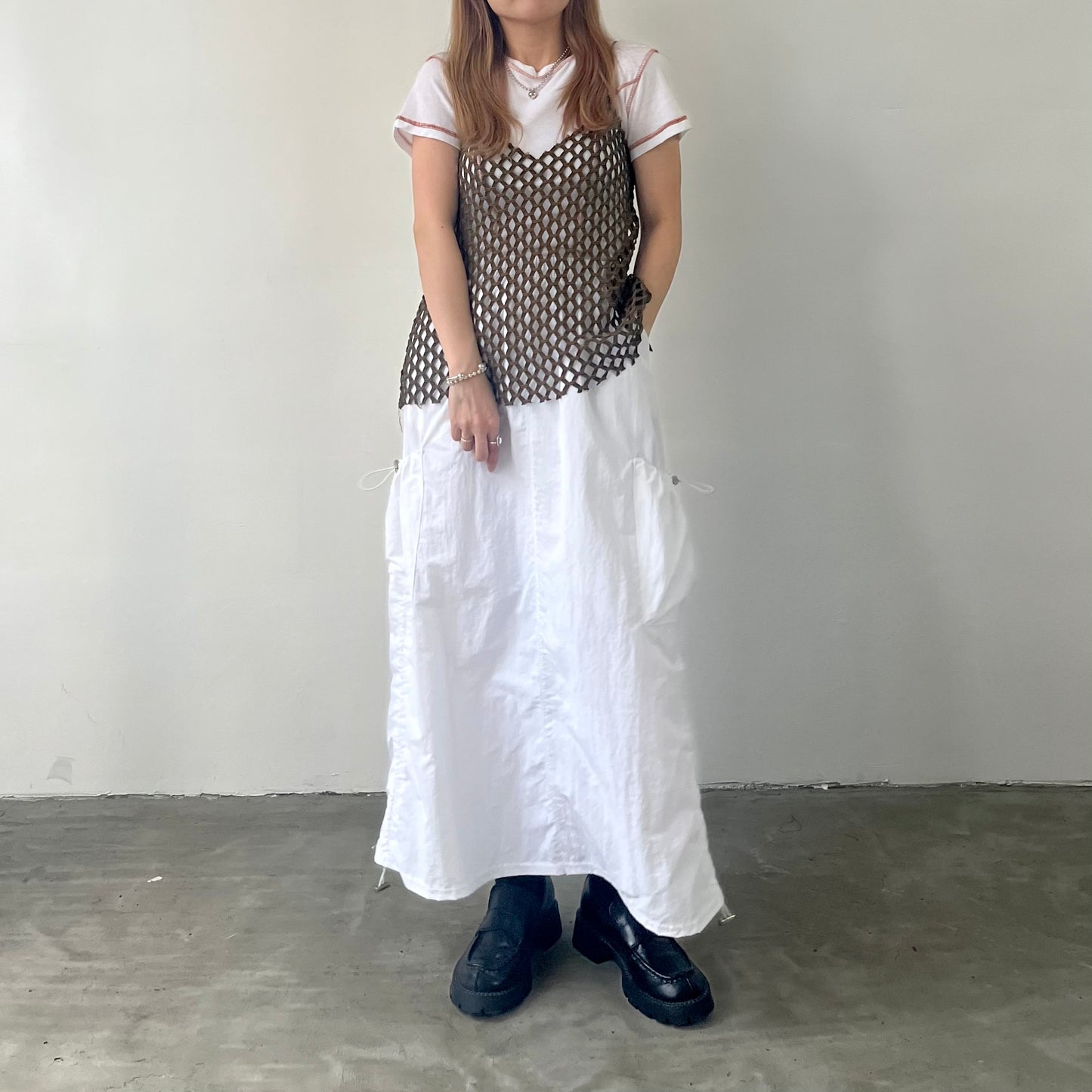 TP168- Big Knitted Vest | White | Khaki