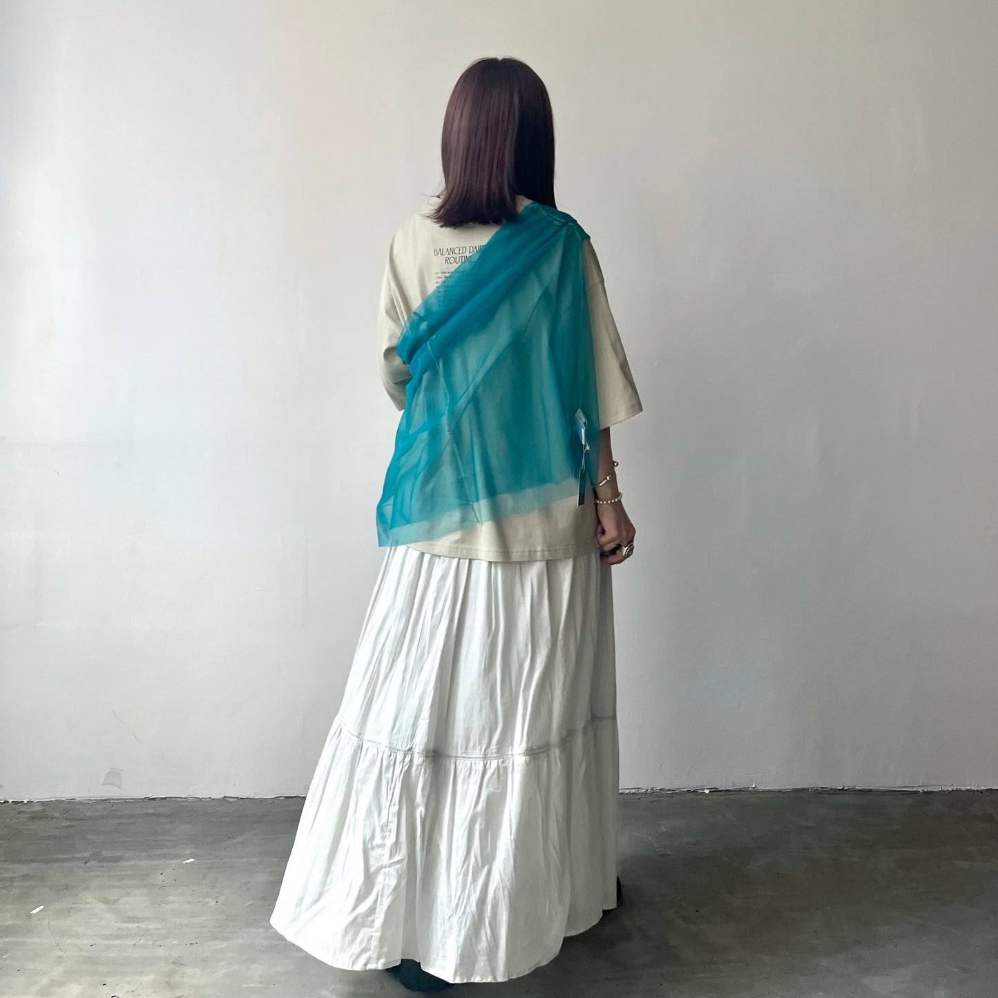 TP172- See through Long Tee | Ivory | Blue Green | Black