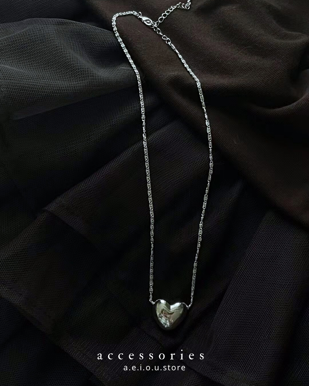 AC294- 鍍銀心心頸鏈
