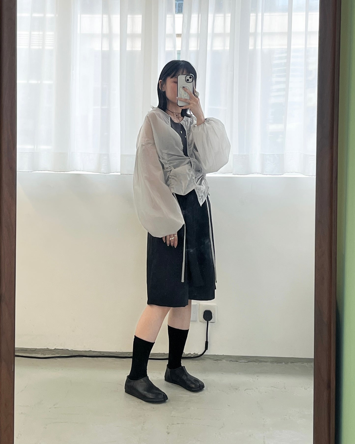 TP656- Drawsting Thin Coat | White | Light Grey ( 索索料 )