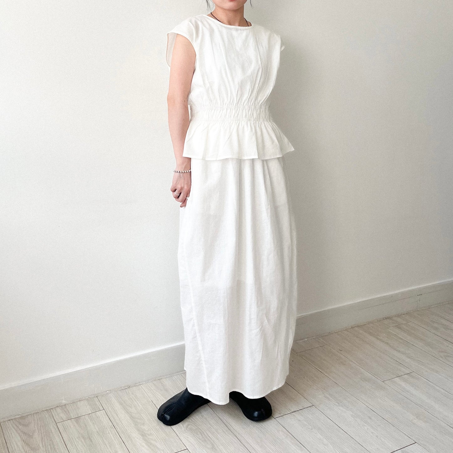 SK124- 麻棉Skirt | White