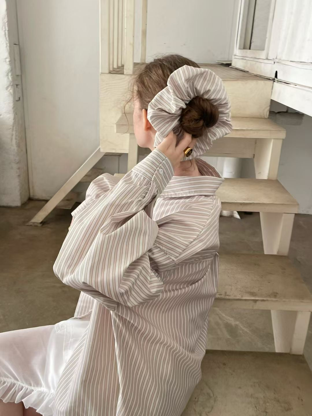 TP658 - 橡筋圈x 恤衫Set | Stripe Beige | Stripe Blue | Blue