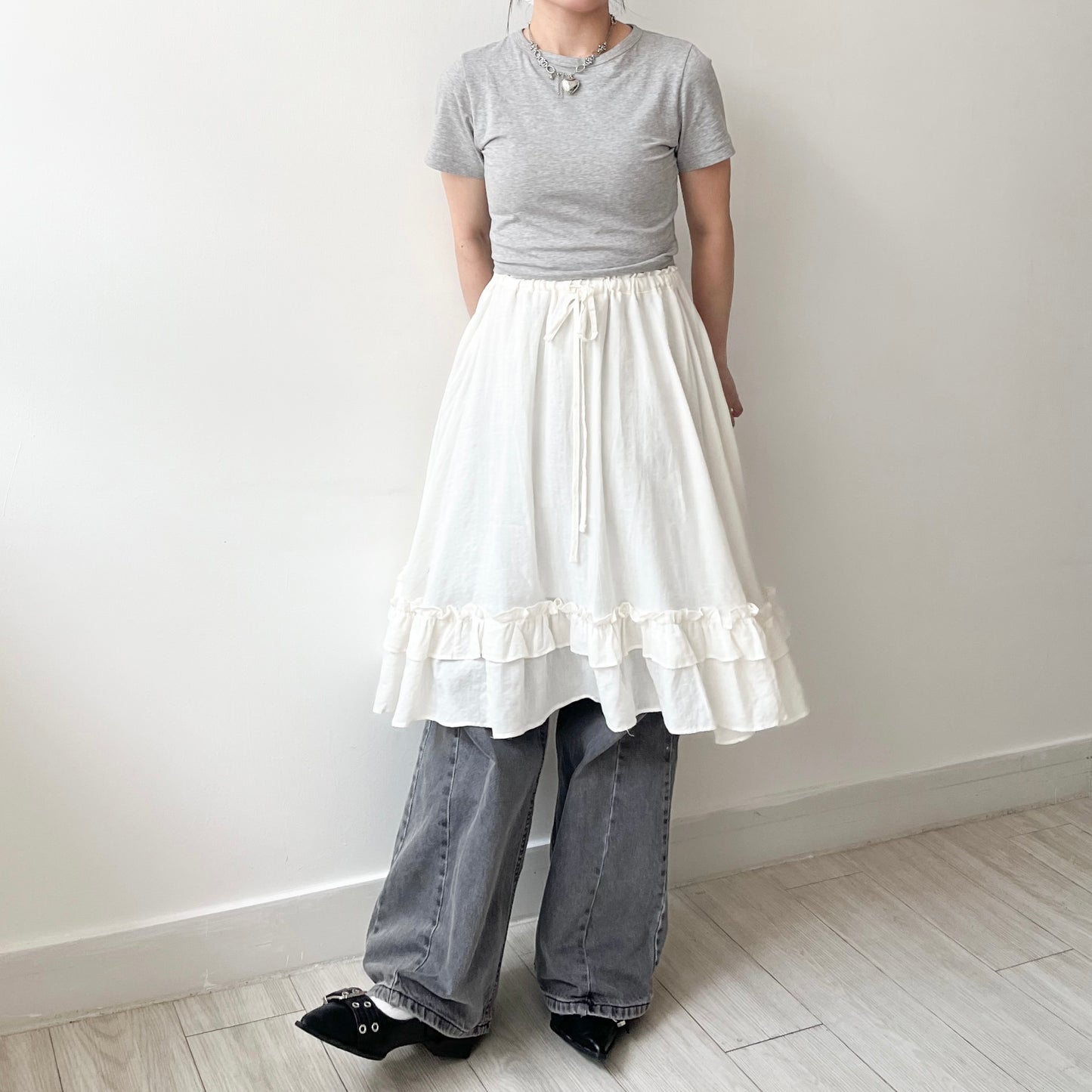 SK125- Checked Ruffle Skirt | Natual | Black