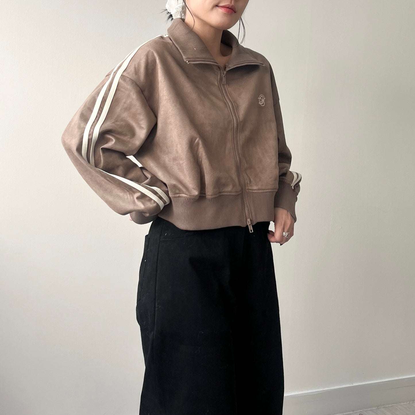 JK33- Cropped Track Jacket | Ivory | Brown | Charcoal