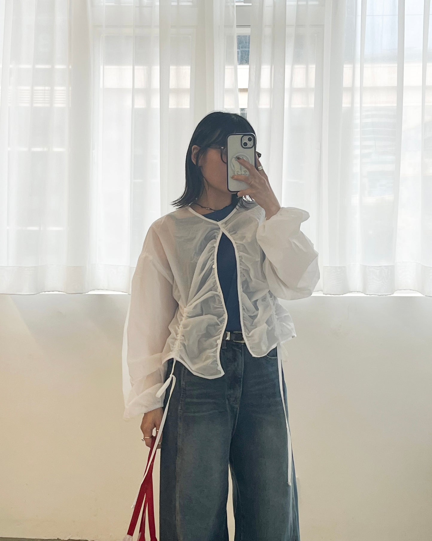TP656- Drawsting Thin Coat | White | Light Grey ( 索索料 )