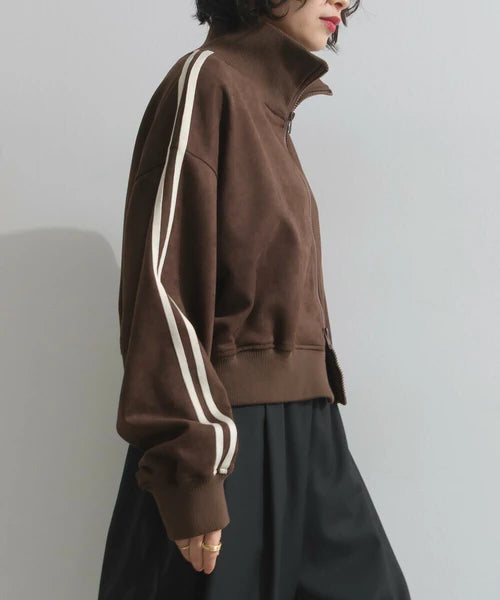 JK33- Cropped Track Jacket | Ivory | Brown | Charcoal