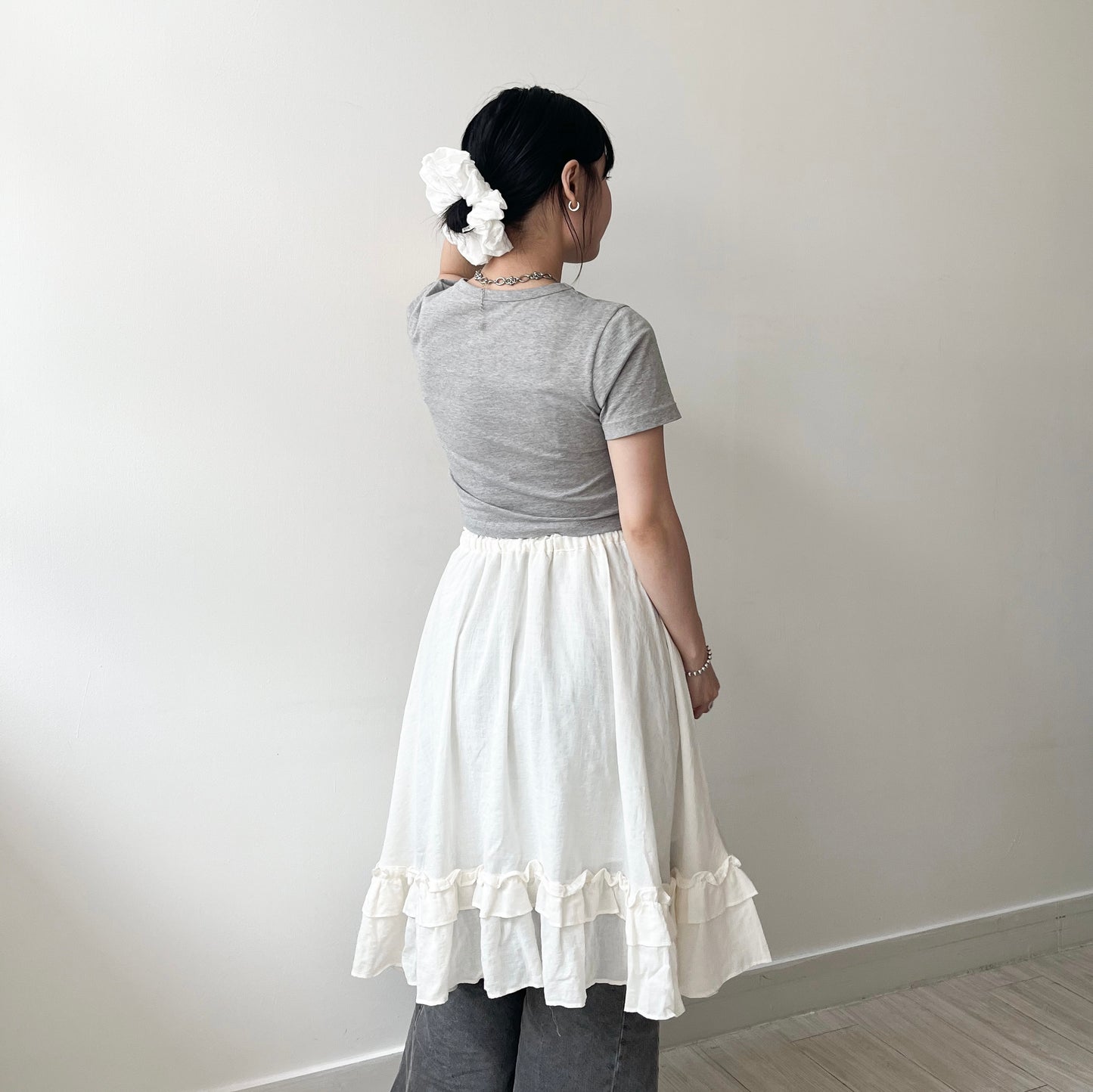 SK125- Checked Ruffle Skirt | Natual | Black