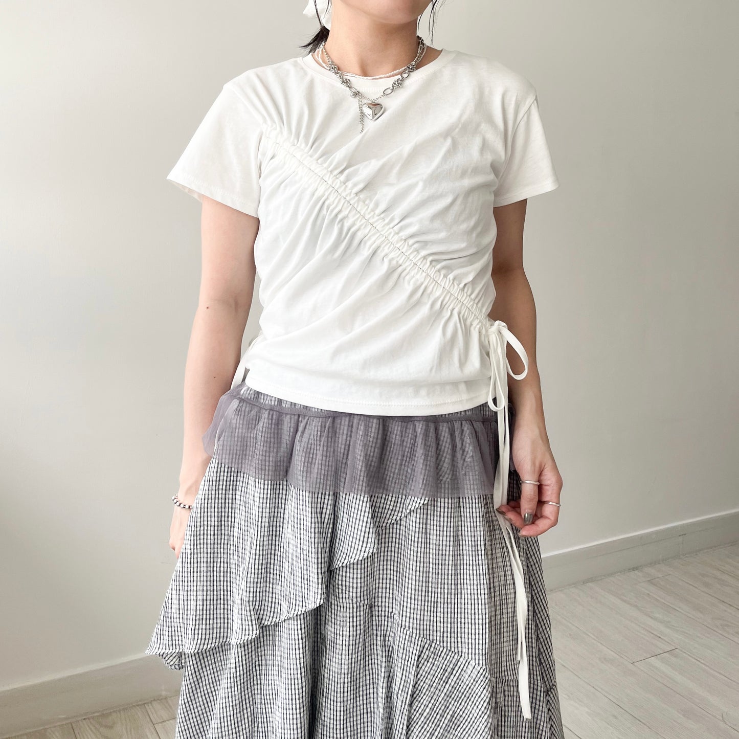 TP646- Drawstring Top | White | Charcoal