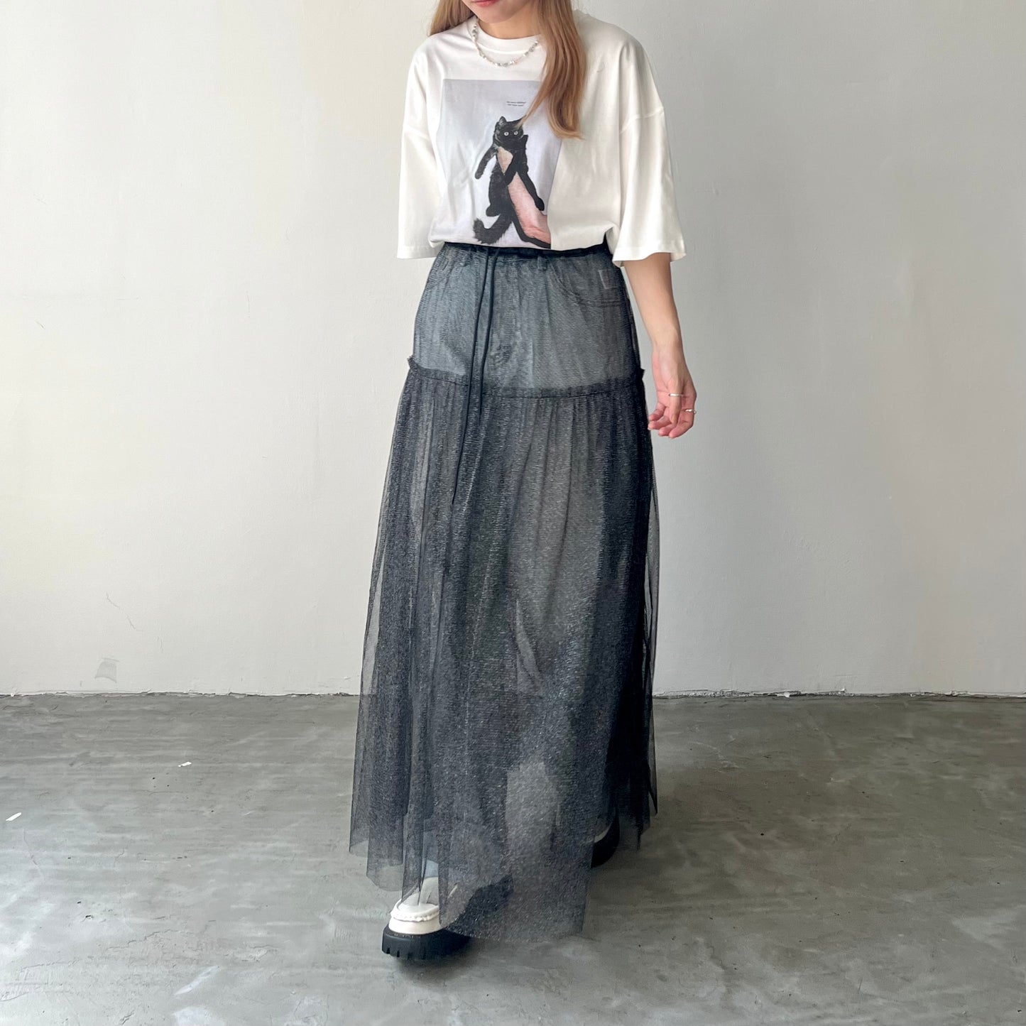 SK34- See through layer Skirt | Ecru | Black