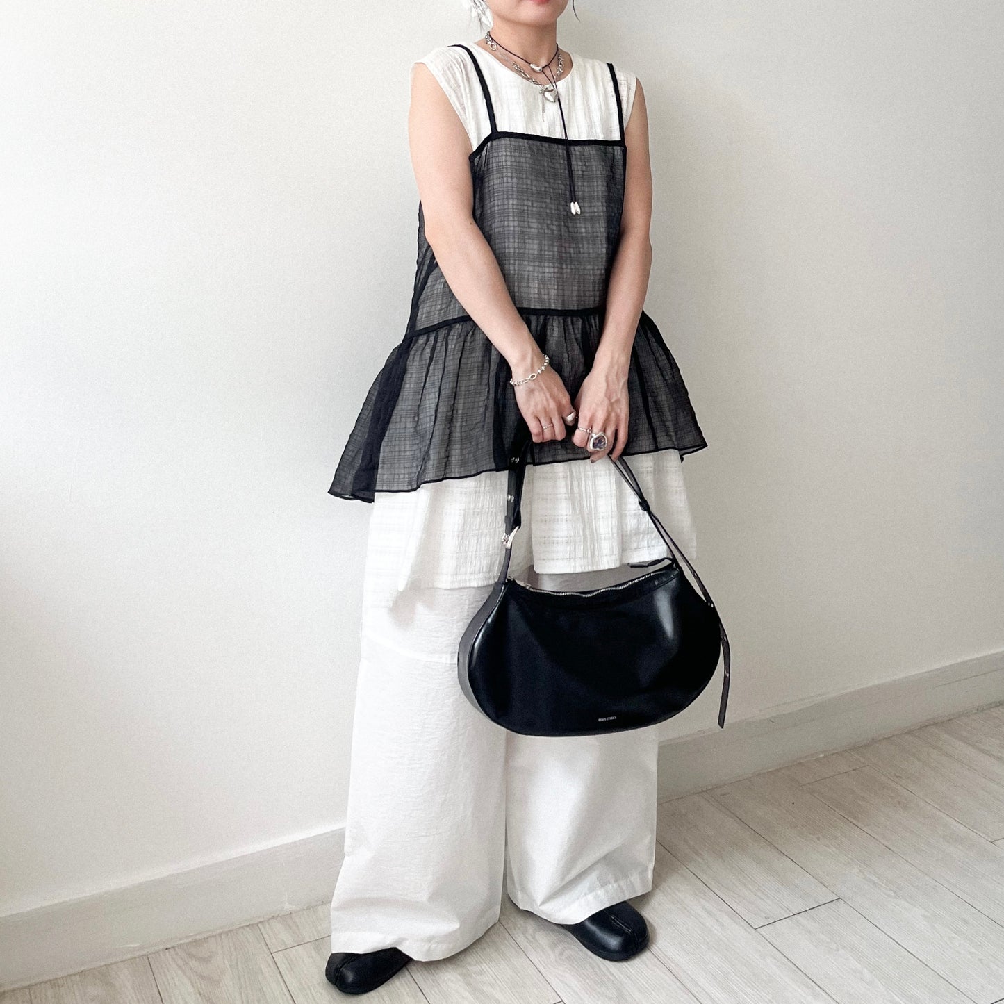 TP641- See-though Checked Vest | White | Blue | Black
