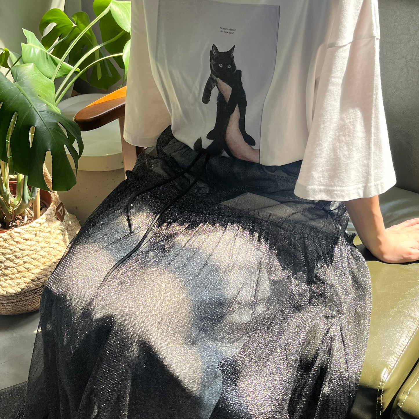 SK34- See through layer Skirt | Ecru | Black