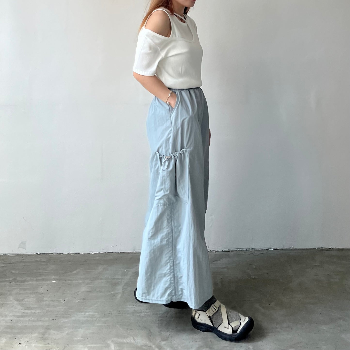 SK32- Two Drawstring Pocket Skirt | White | Blue | Black
