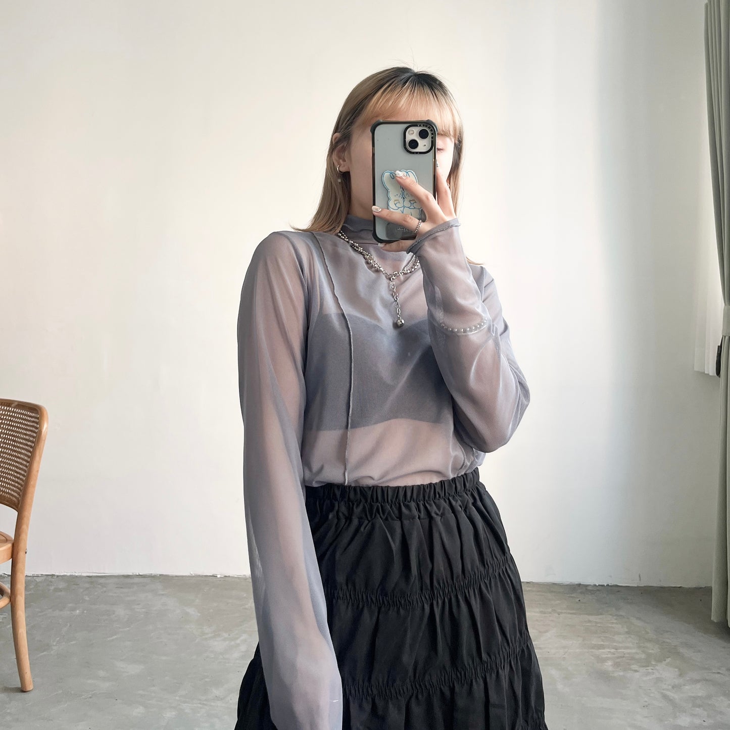 TP240- See-through layer Top | White | Grey | Black