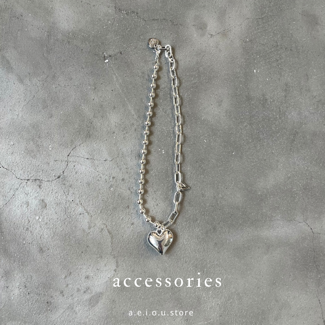 AC149- 2 Heart Chain Ball Ball Necklace