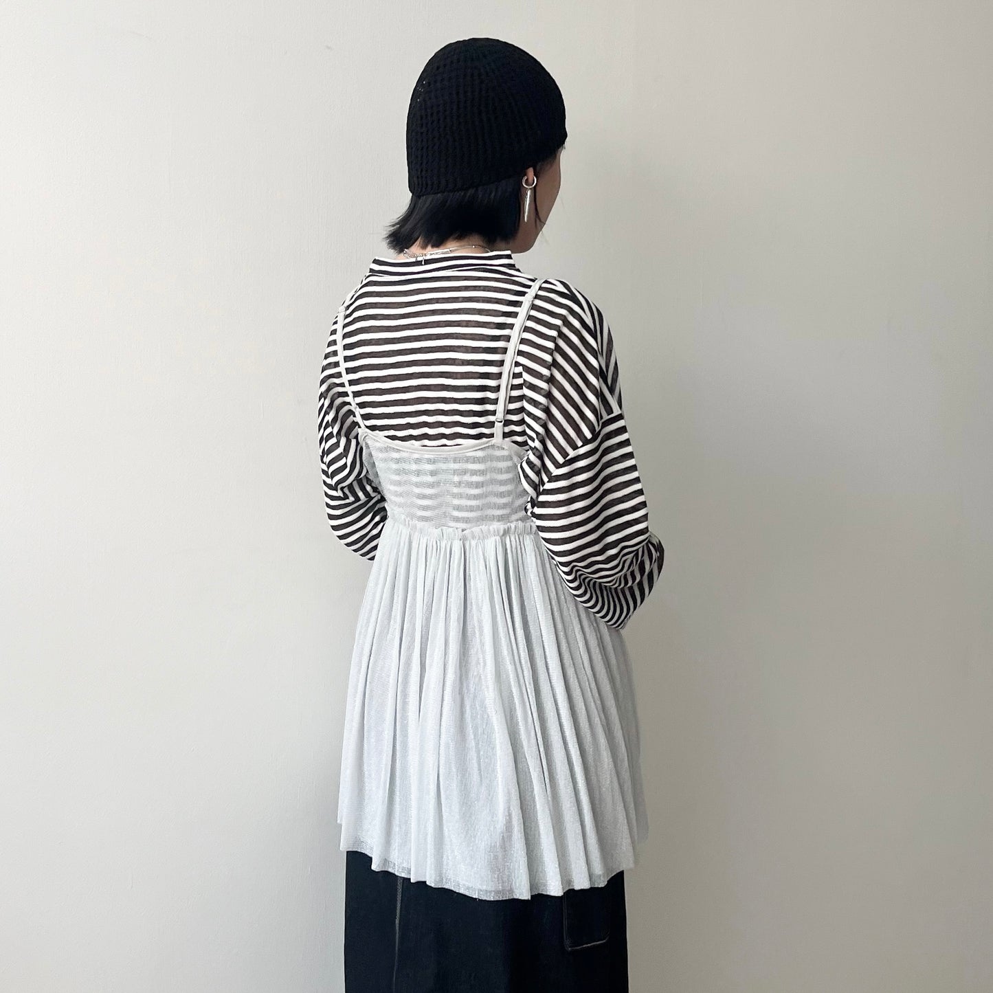 TP460- Stripe Sheer Knit Pullover | Navy | Black