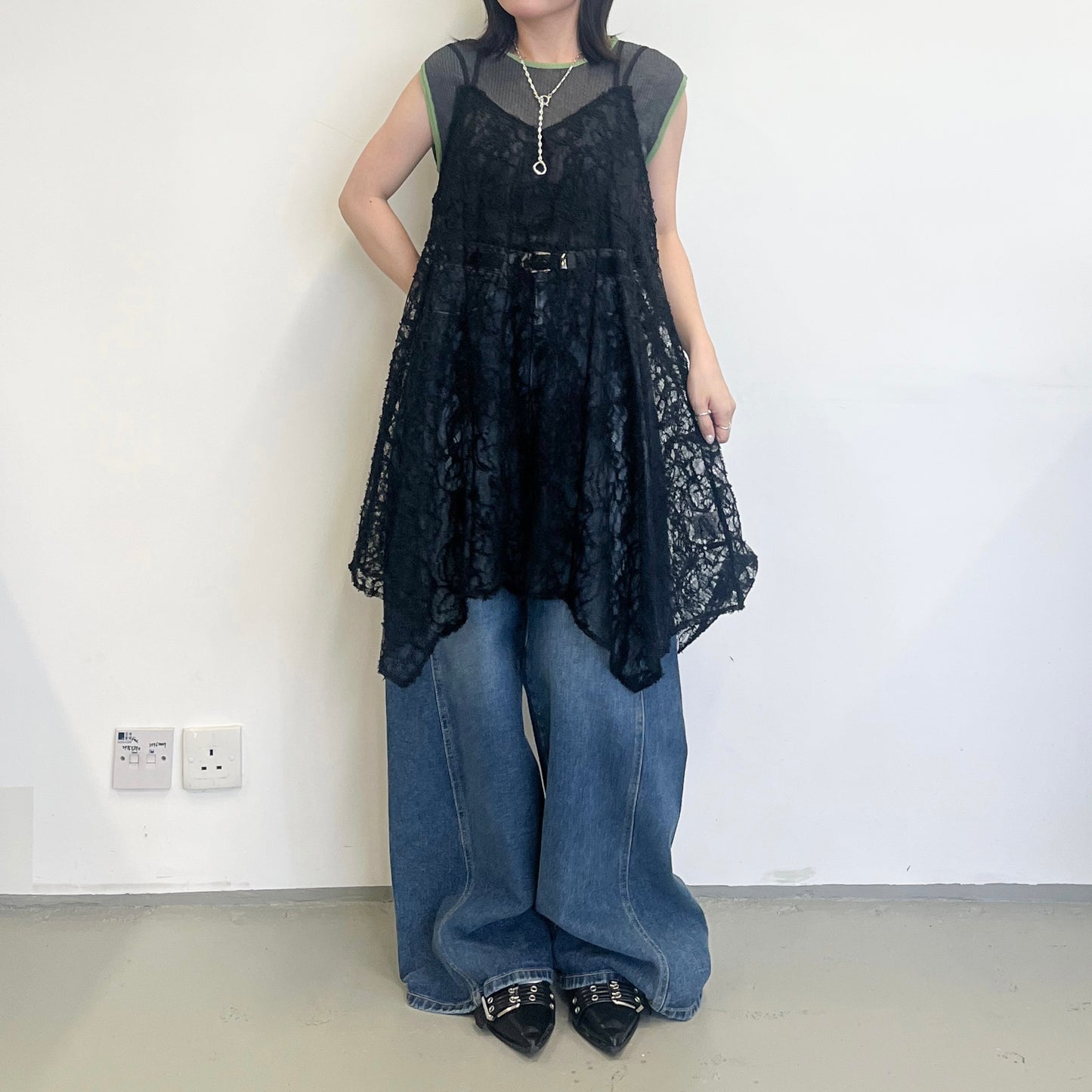 OP72- Tunic Tulle Lace Dress | Ivory | Black