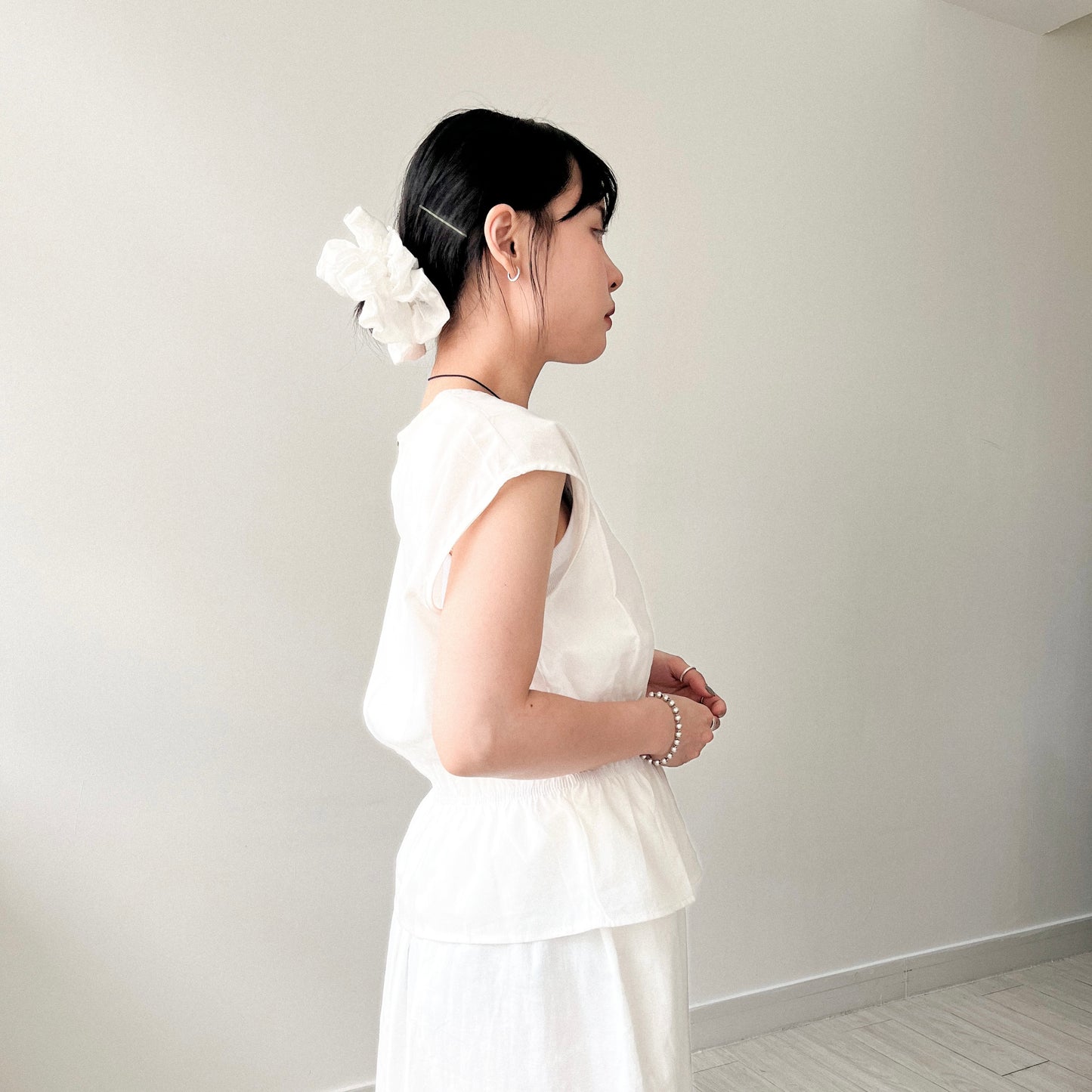 SK124- 麻棉Skirt | White