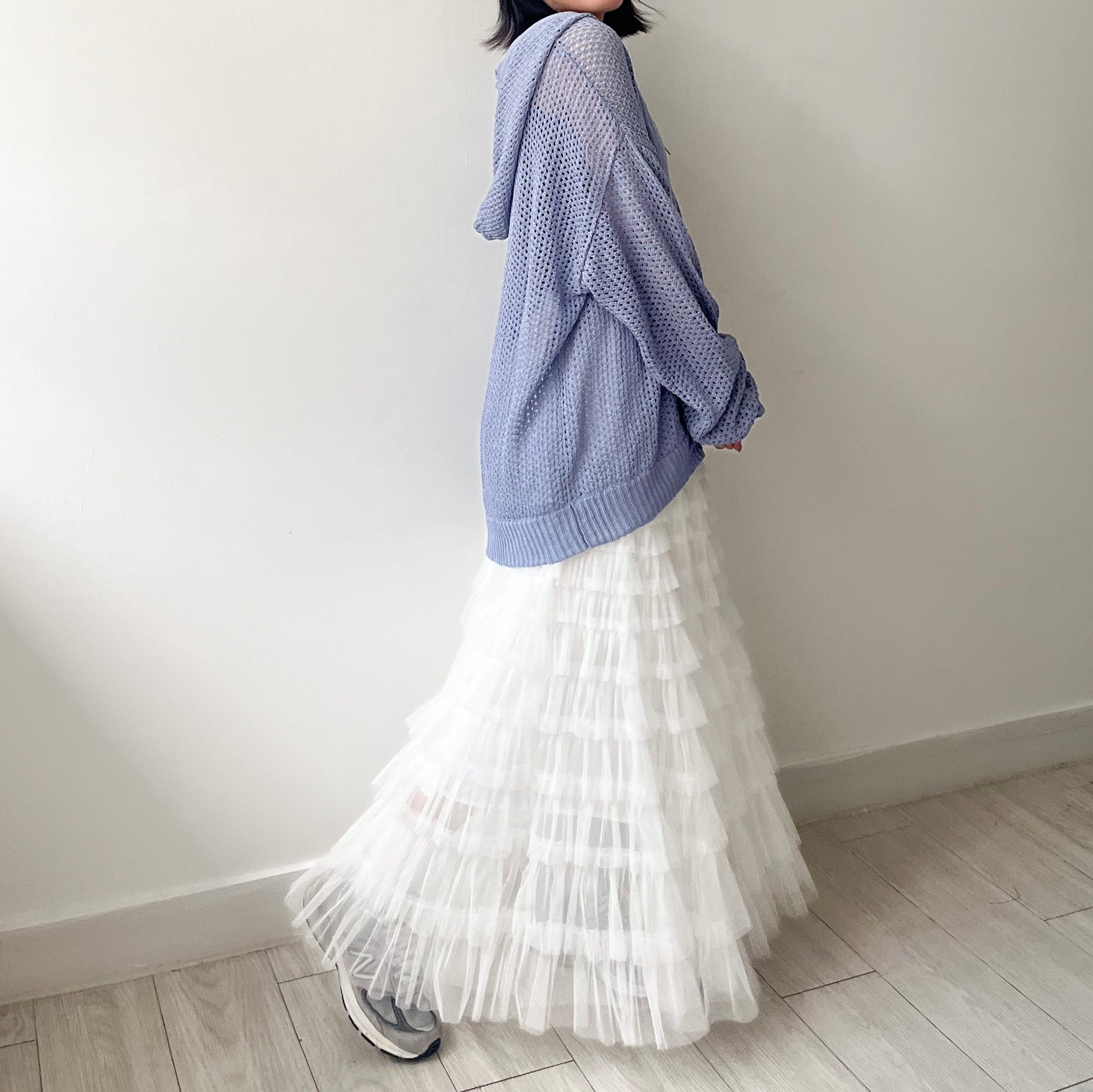 JK40- UNISEX Fafa Mesh Cardigan | Ivory | Sky Blue | Charcoal | Black
