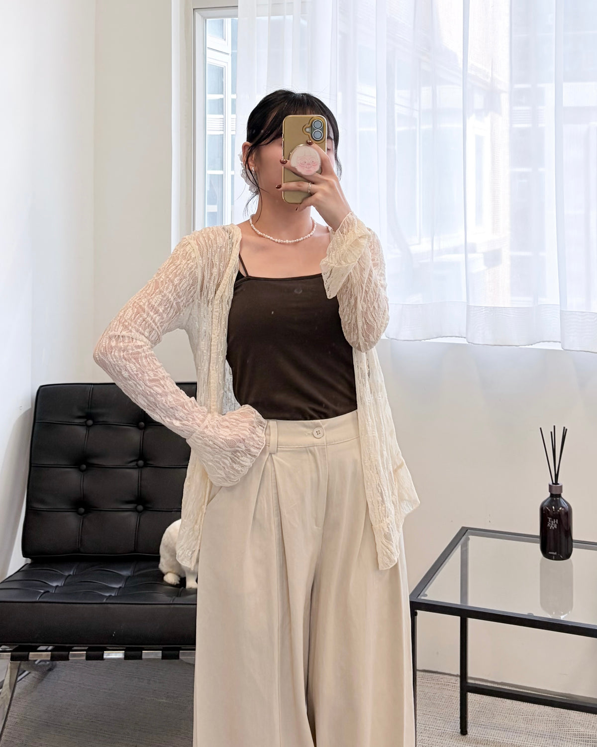 TP848- Lace Frill Cardigan | Ivory | Black