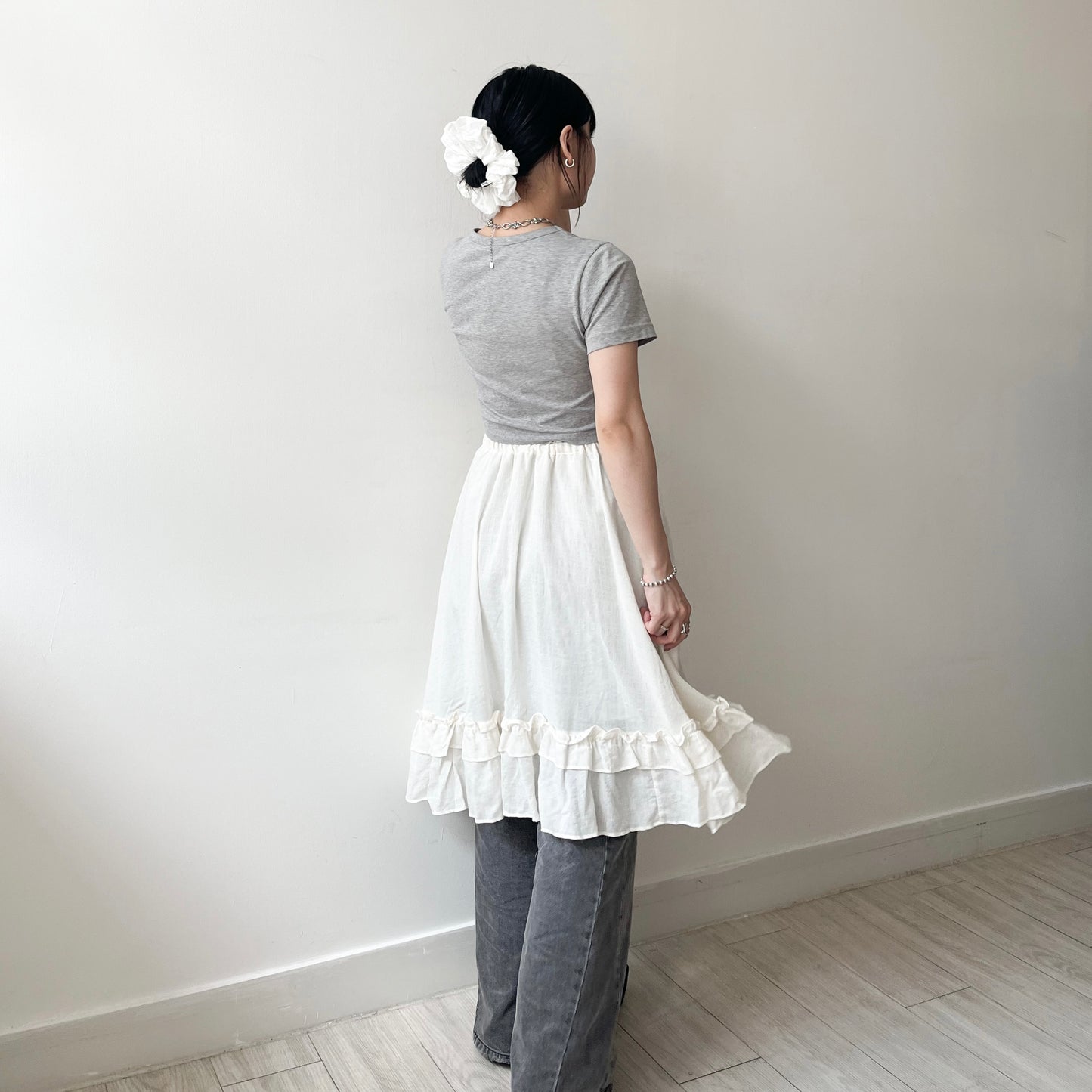 SK125- Checked Ruffle Skirt | Natual | Black