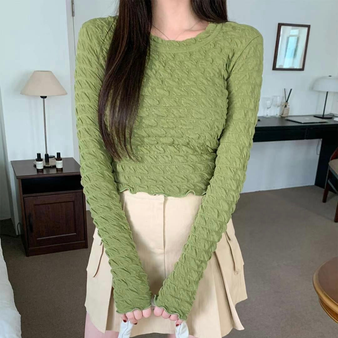 TP199- Long Sleeve Cotton Candy Top | Ivory | Green | Black