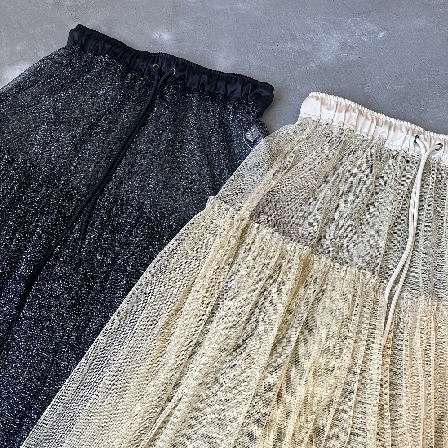 SK34- See through layer Skirt | Ecru | Black
