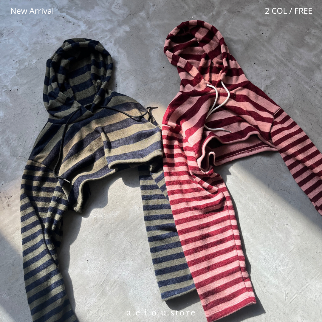 TP221- 連帽短身橫間拼色Top | Green | Red