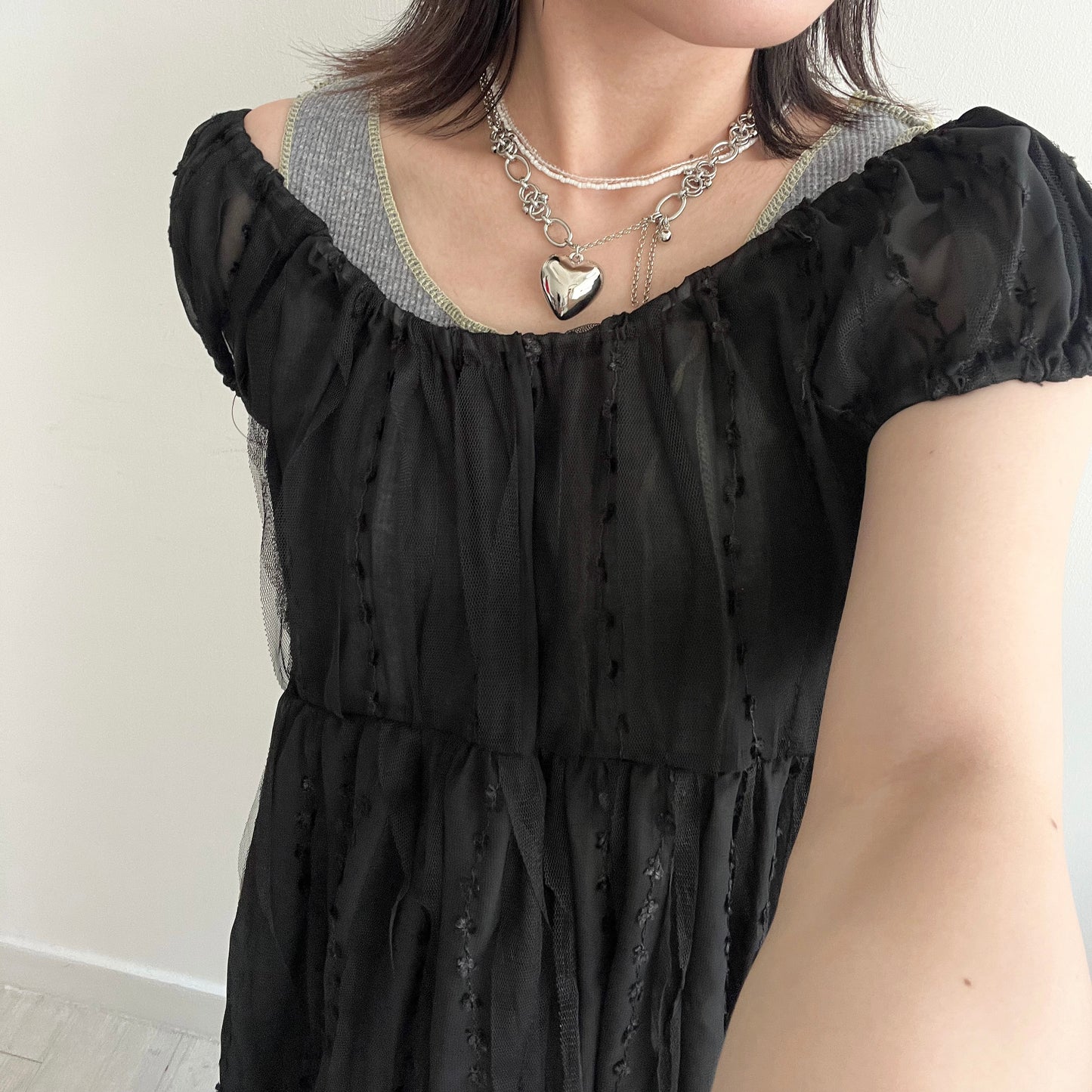 OP71- Embroidery U Neck Dress | White | Black