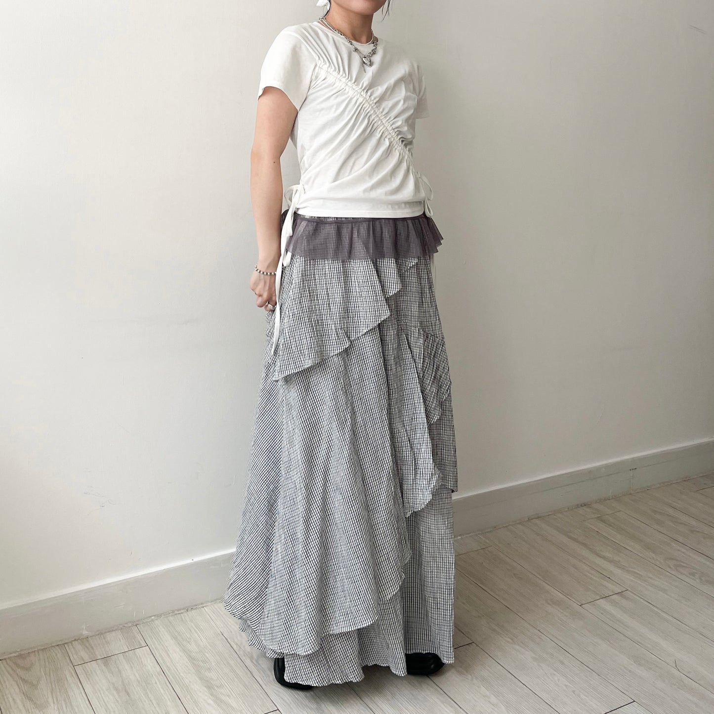 TP646- Drawstring Top | White | Charcoal
