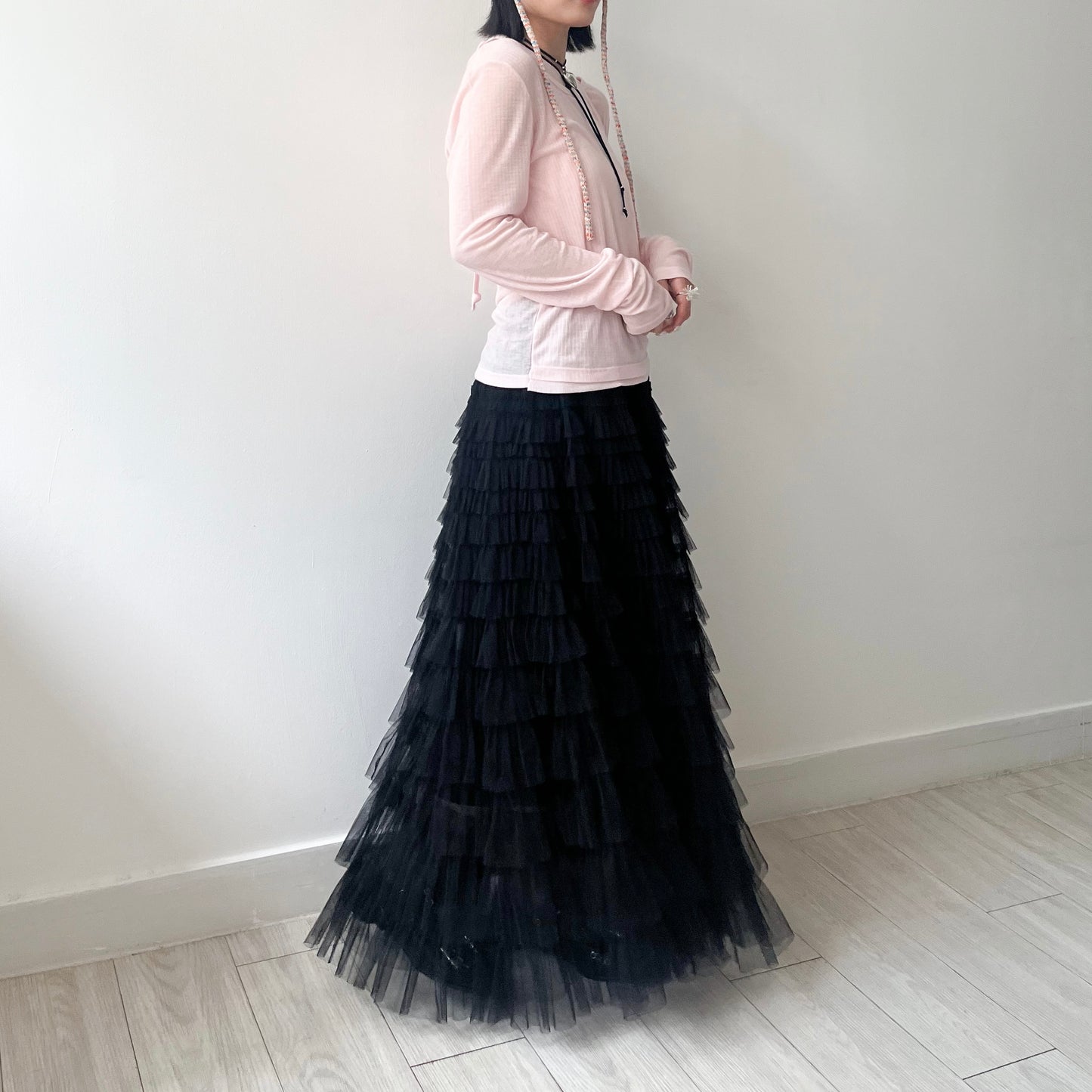 SK107- Mesh Skirt | White | Black
