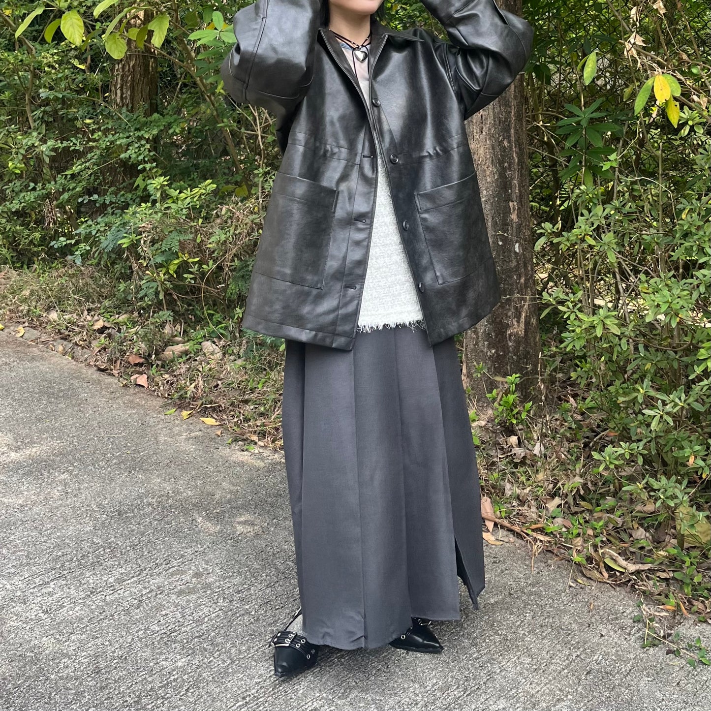 JK38- Faux Leather Coverall Jacket | Brown | Charcoal