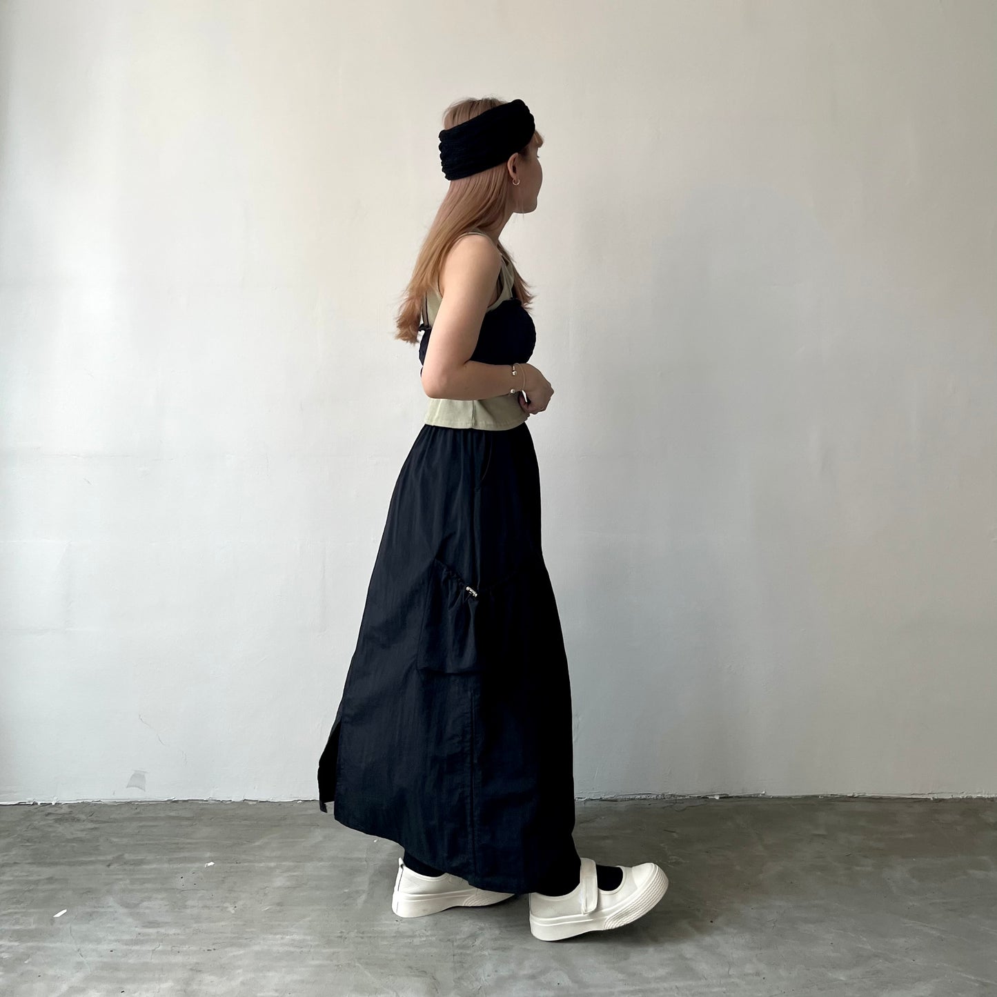 SK32- Two Drawstring Pocket Skirt | White | Blue | Black