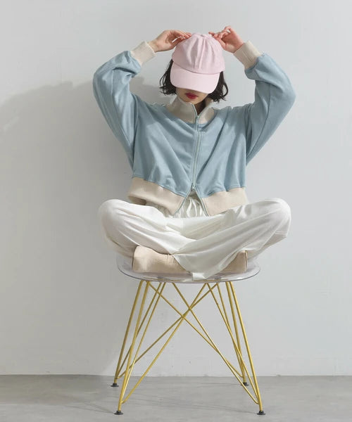 JK33- Cropped Track Jacket | Ivory | Brown | Charcoal