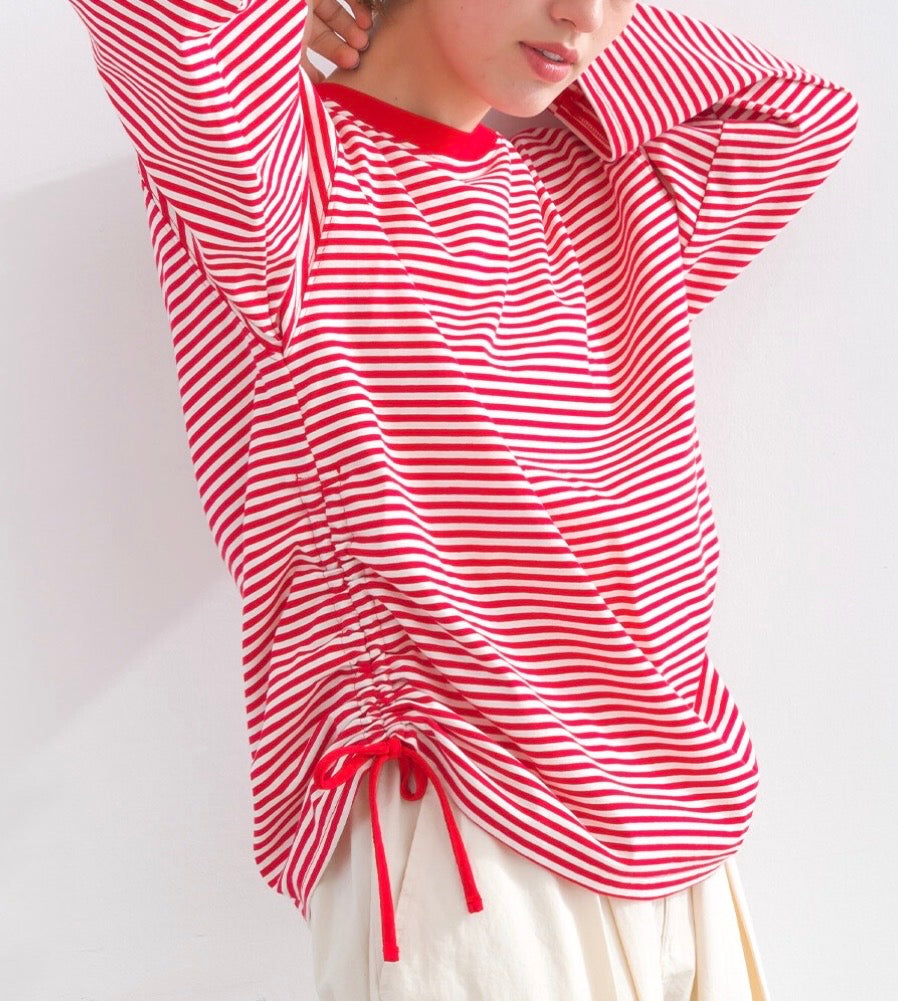 TP731- Soft Cotton Striped Top | Red | Navy | Black