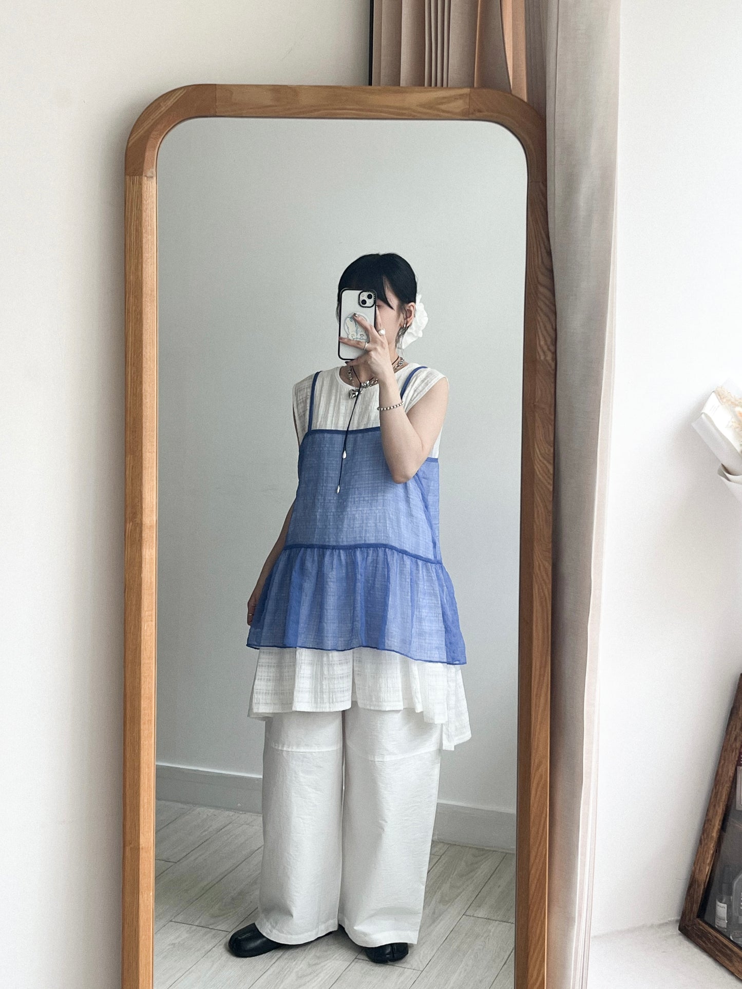TP641- See-though Checked Vest | White | Blue | Black