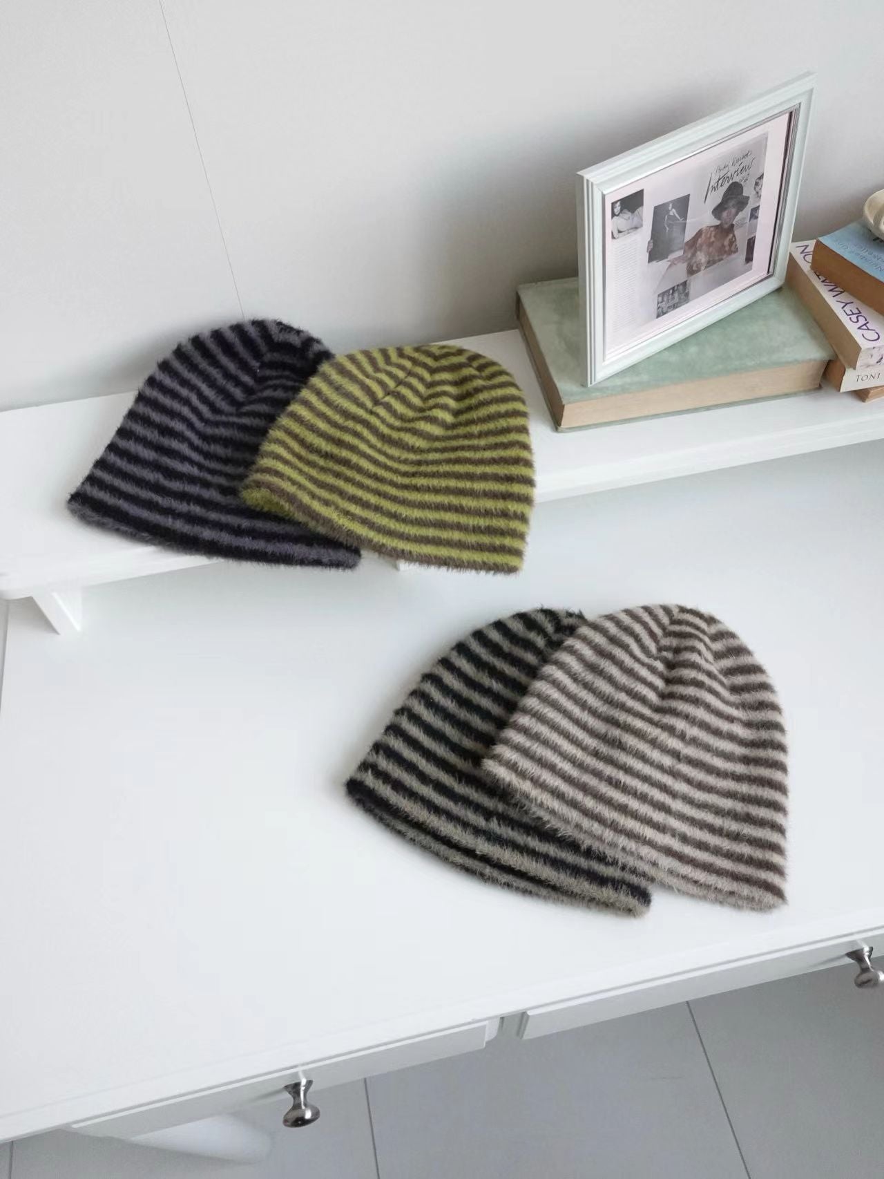 H43- Stripe Color Beanie | Lime | Grey | Charcoal | Black