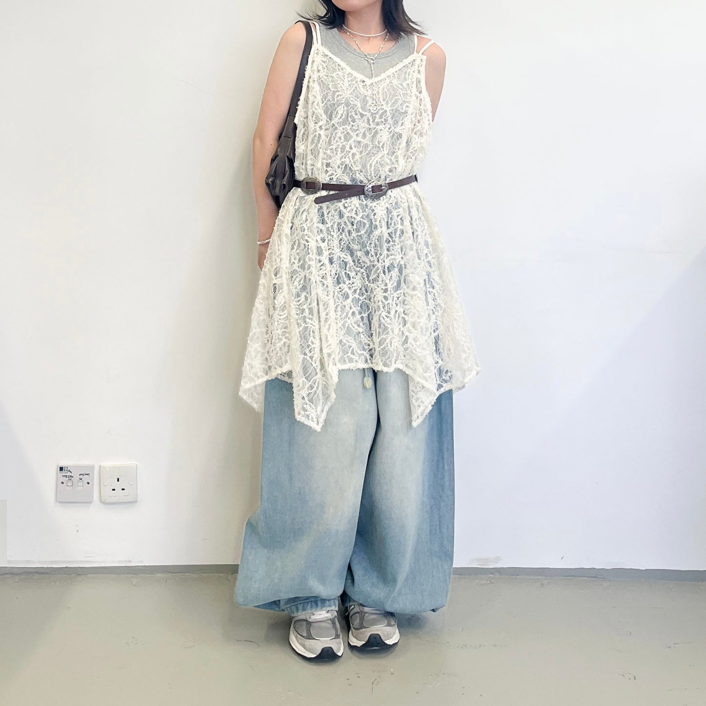 OP72- Tunic Tulle Lace Dress | Ivory | Black