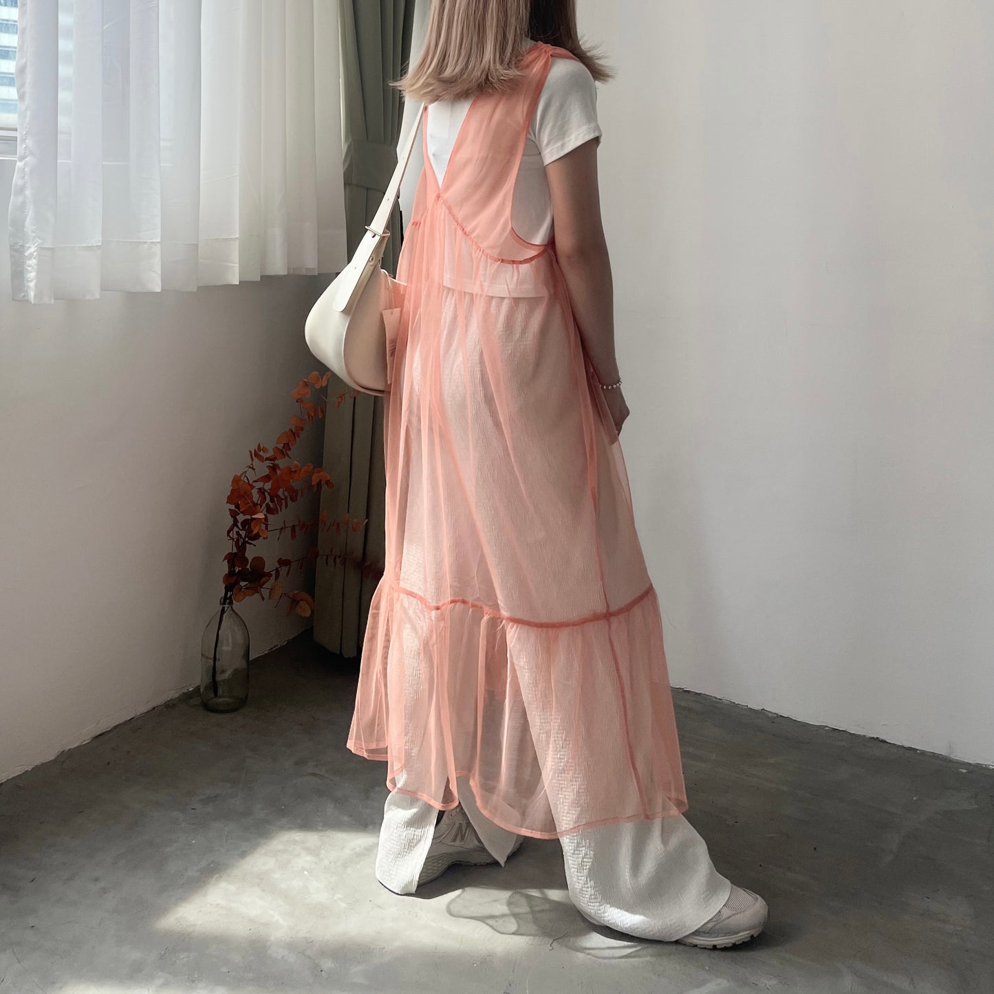 OP44- 2 way Ribbon See-through Ops | Peach | Ivory | Black