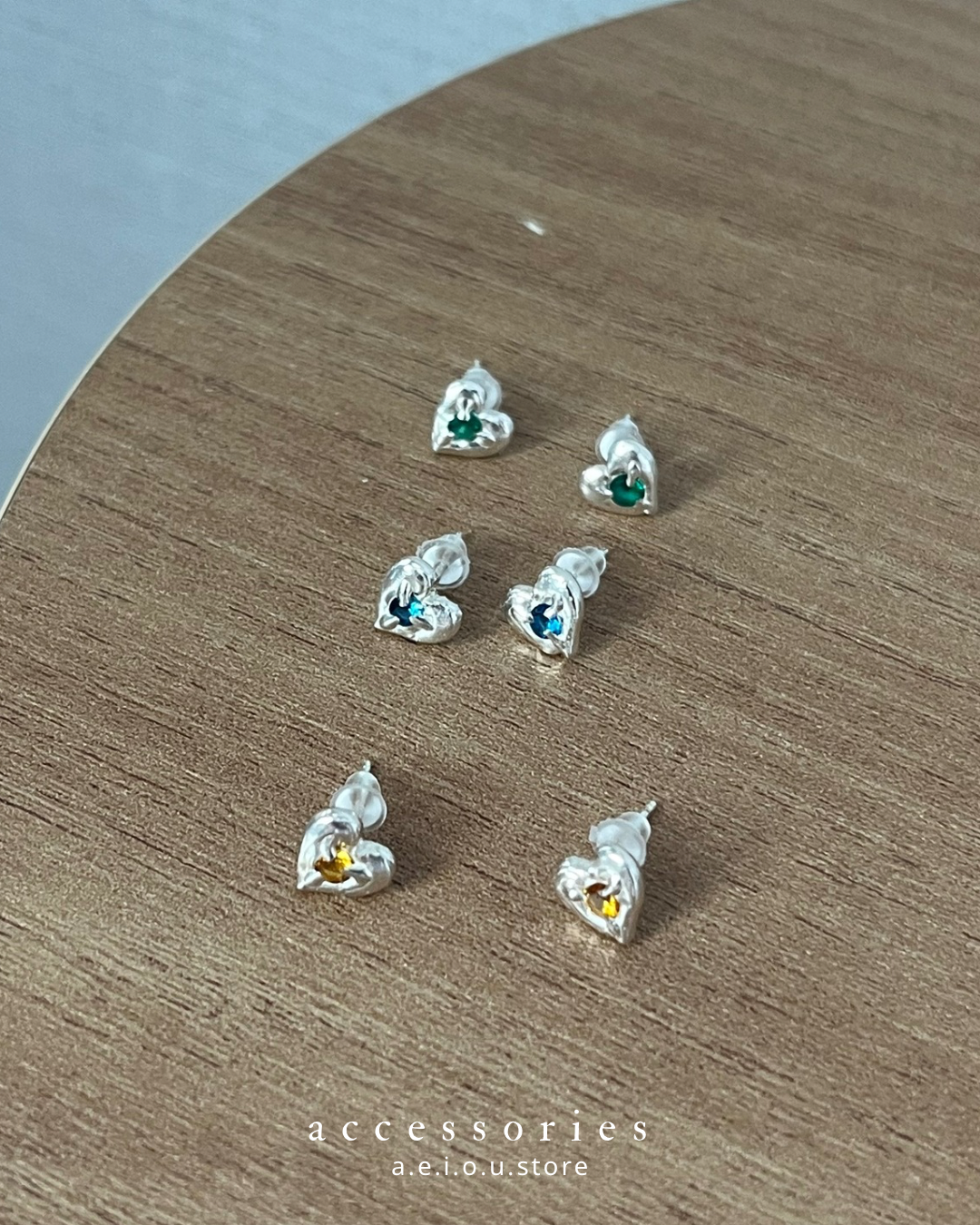 AC220- 手工製S925 Crystal ♡ Earring | Yellow | Blue | Green
