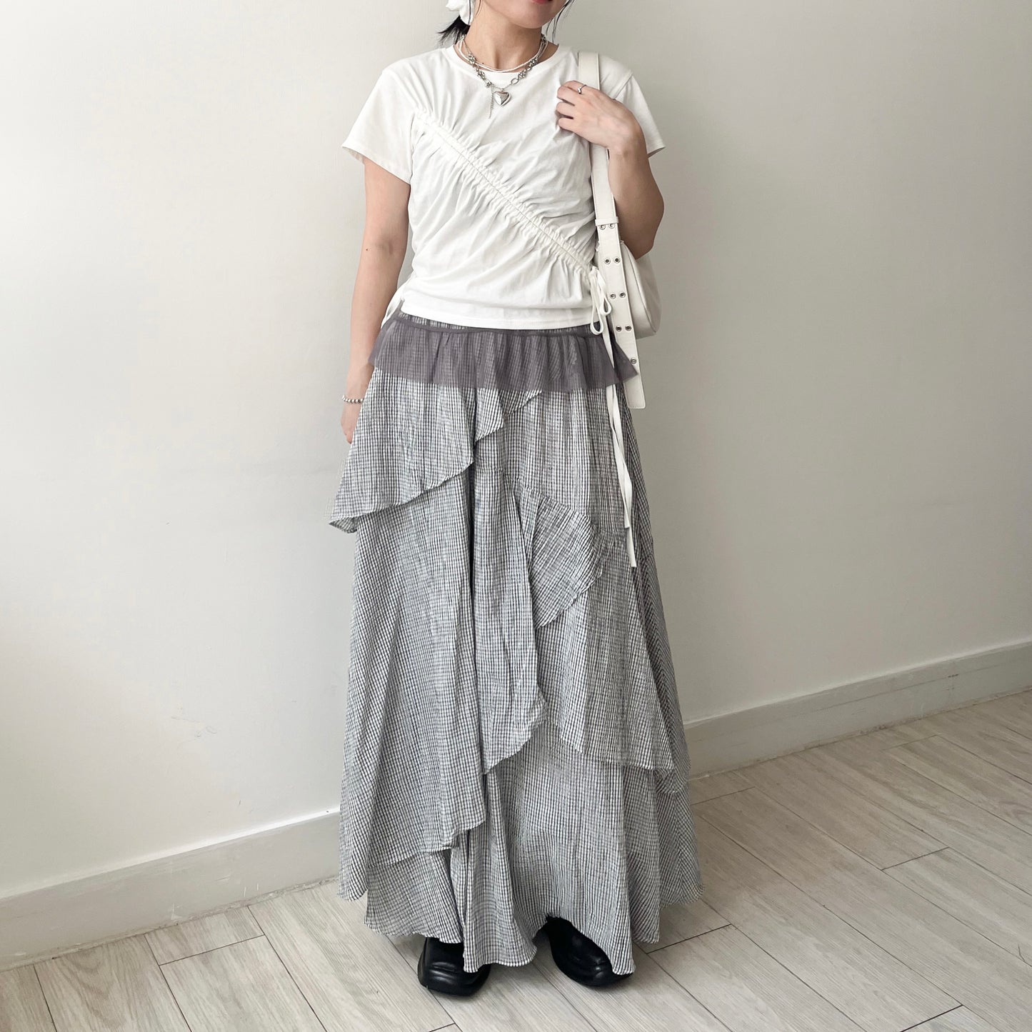 TP646- Drawstring Top | White | Charcoal