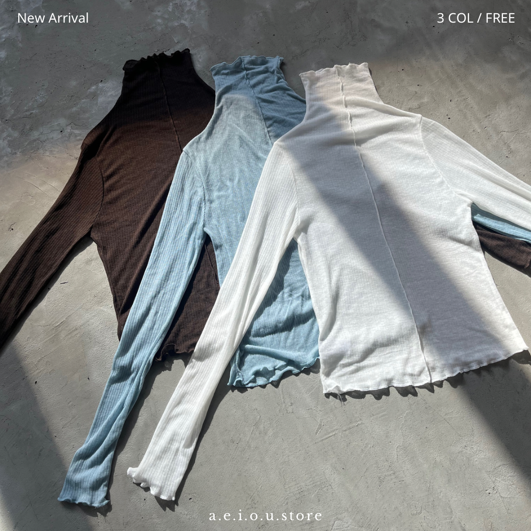 TP222- High-neck Ruffle Top | White | Blue | Brown